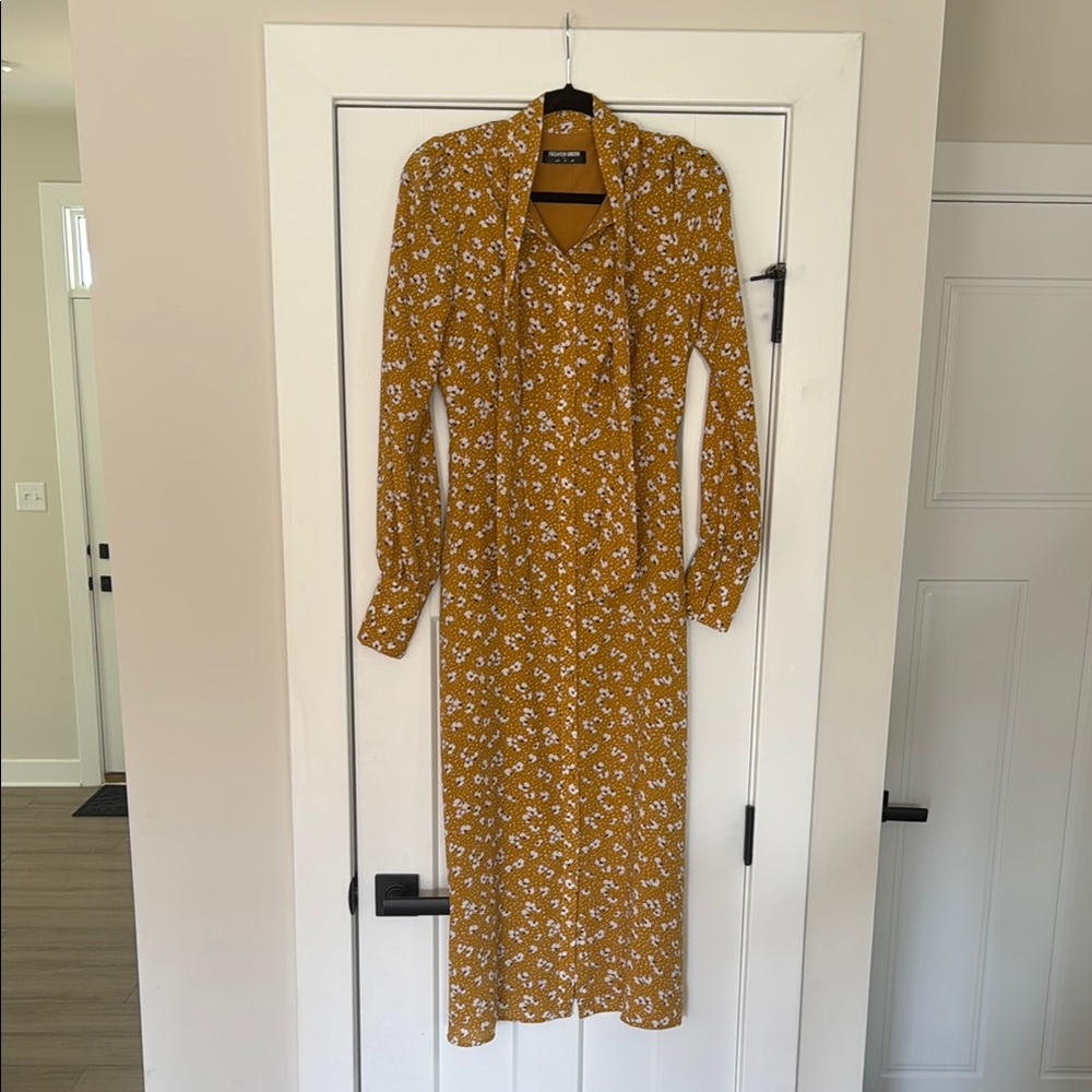 ASOS Yellow Bishop Sleeve Midi Sundress